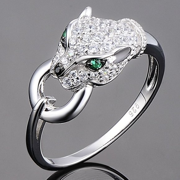 Jewelry - NEW 925 Silver Emerald Diamond Panther Cat Ring